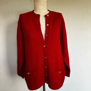 Jennifer Moore Red Knit Cardigan Sweater  | Size L